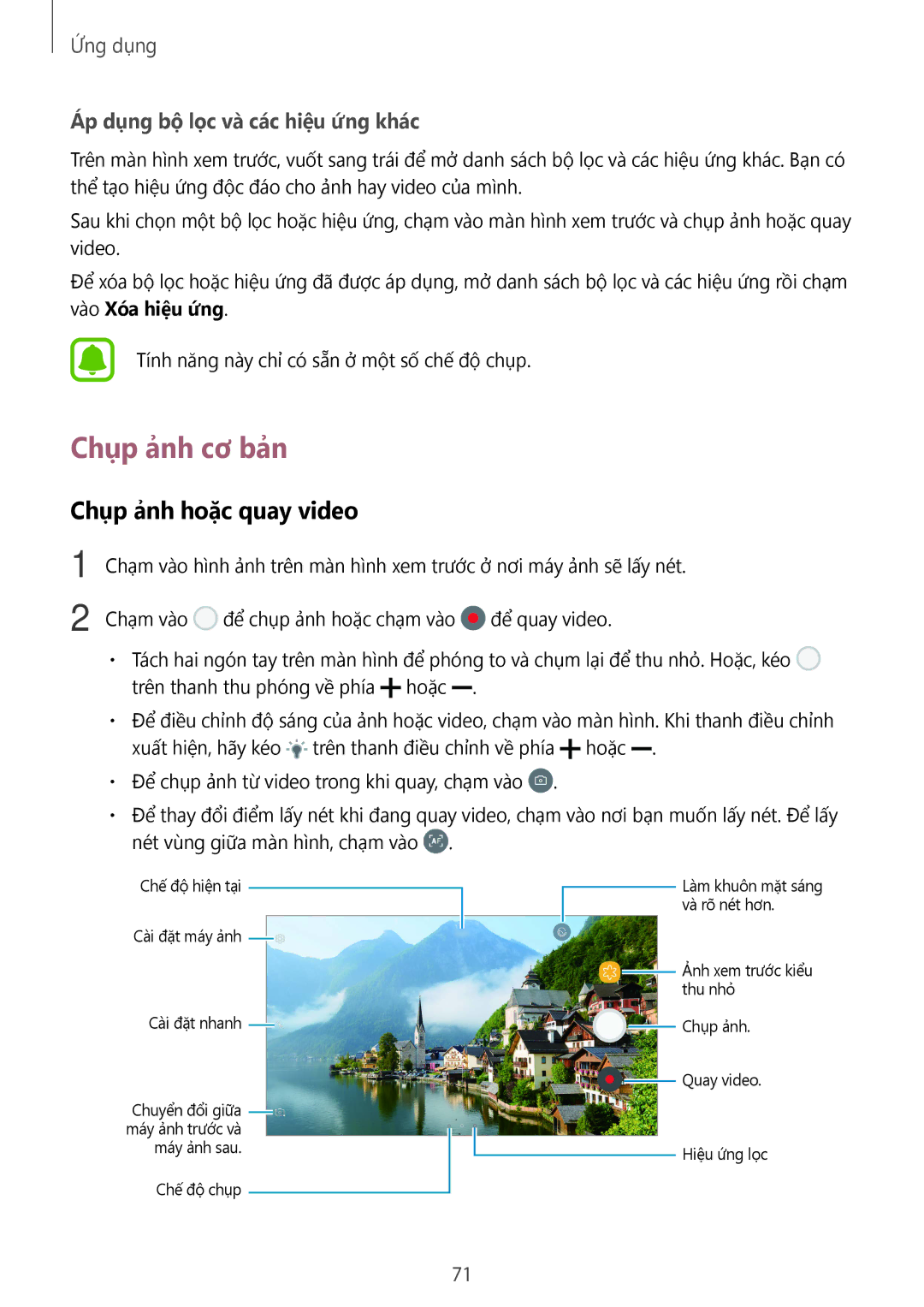 Samsung SM-A910FZDDXXV manual Chụp ảnh cơ bản, Chụp ảnh hoặc quay video 