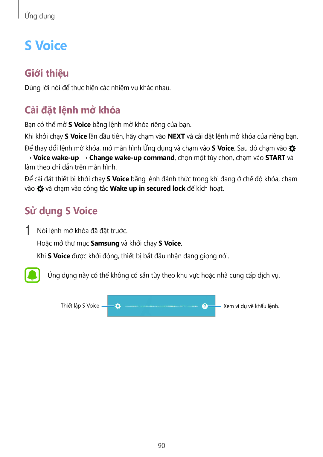 Samsung SM-A910FZDDXXV manual Cài đặt lệnh mở khóa, Sử dụng S Voice 