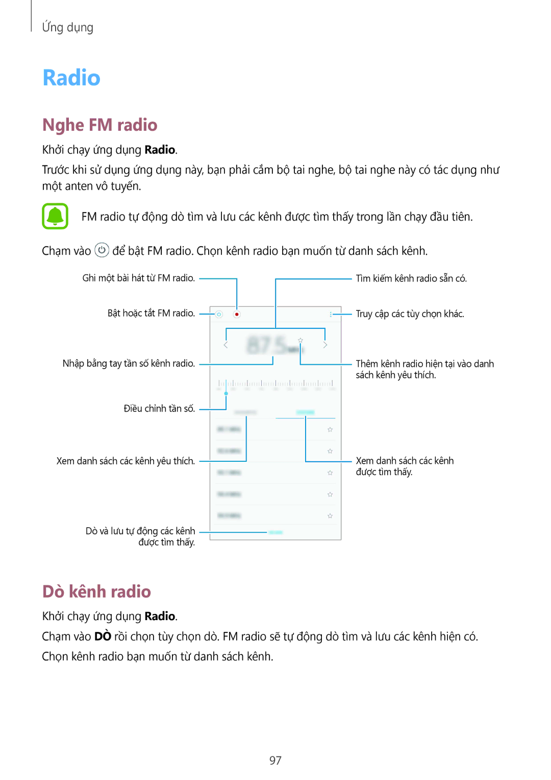 Samsung SM-A910FZDDXXV manual Radio, Nghe FM radio, Dò kênh radio 