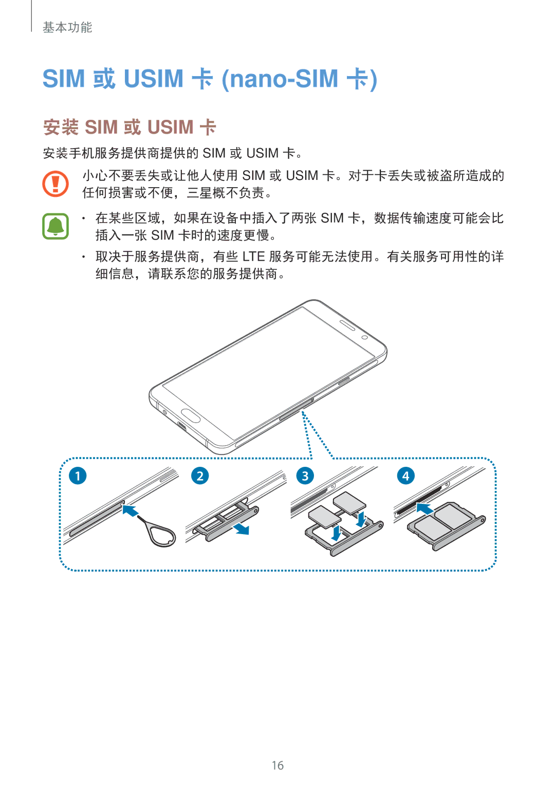 Samsung SM-A910FZDDXXV manual SIM 或 Usim 卡 nano-SIM 卡 