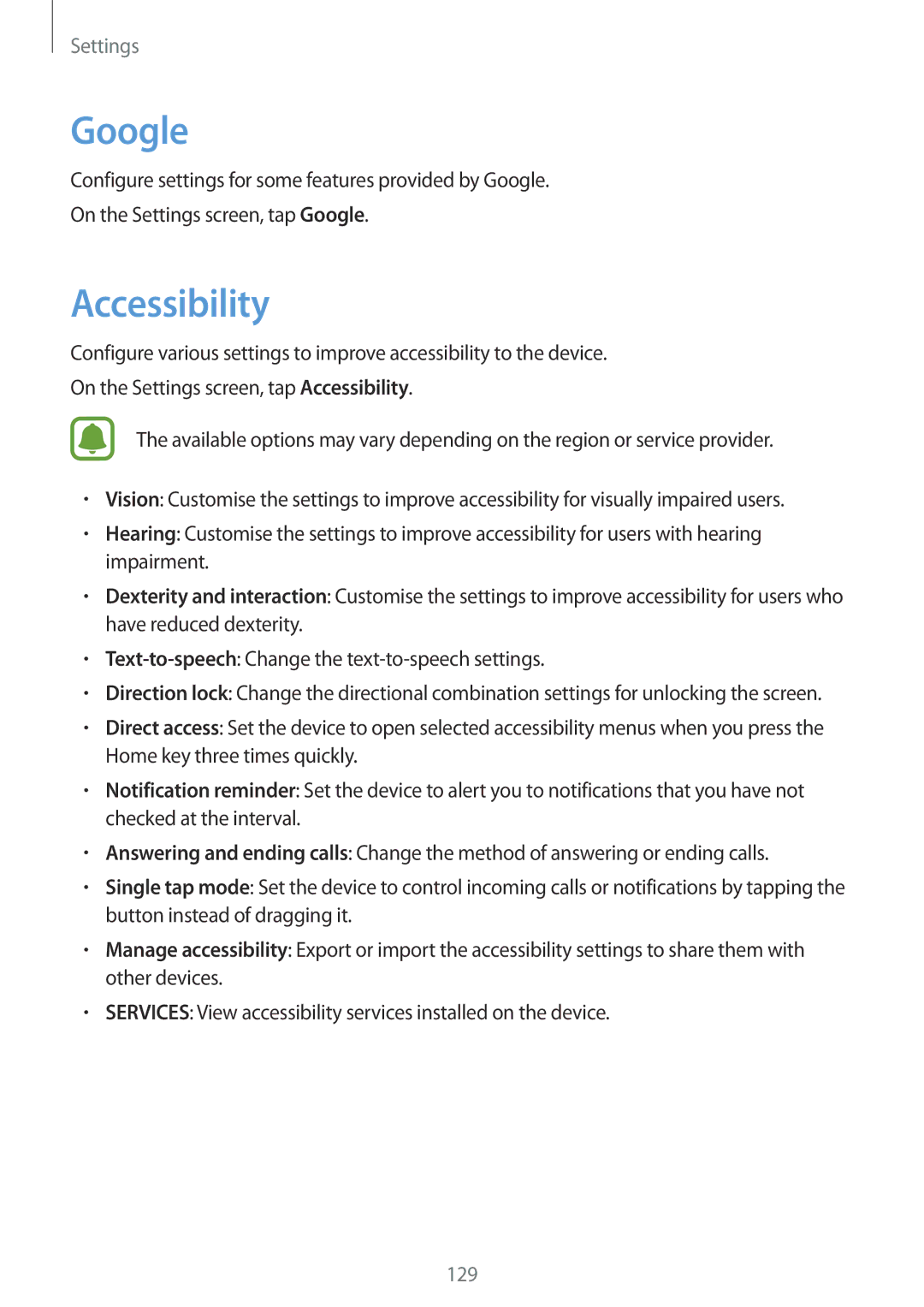 Samsung SM-A910FZDDXXV manual Google, Accessibility 