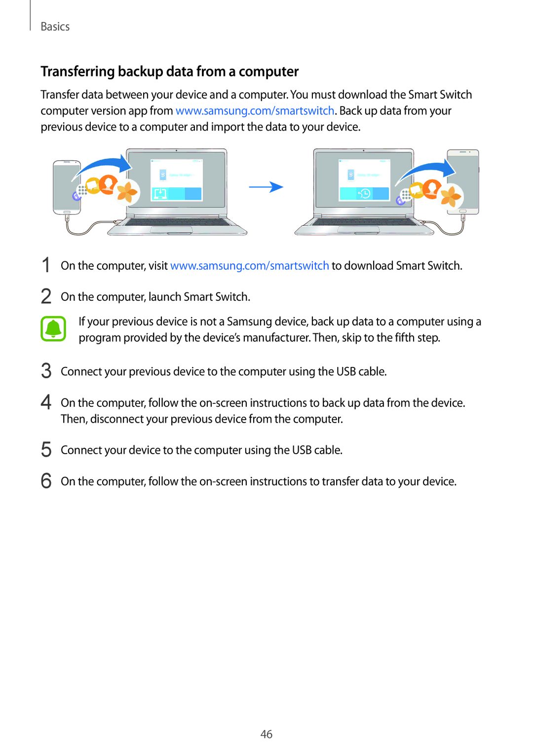 Samsung SM-A910FZDDXXV manual Transferring backup data from a computer, On the computer, launch Smart Switch 