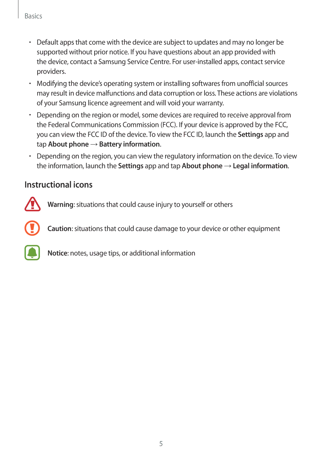 Samsung SM-A910FZDDXXV manual Instructional icons, Basics 