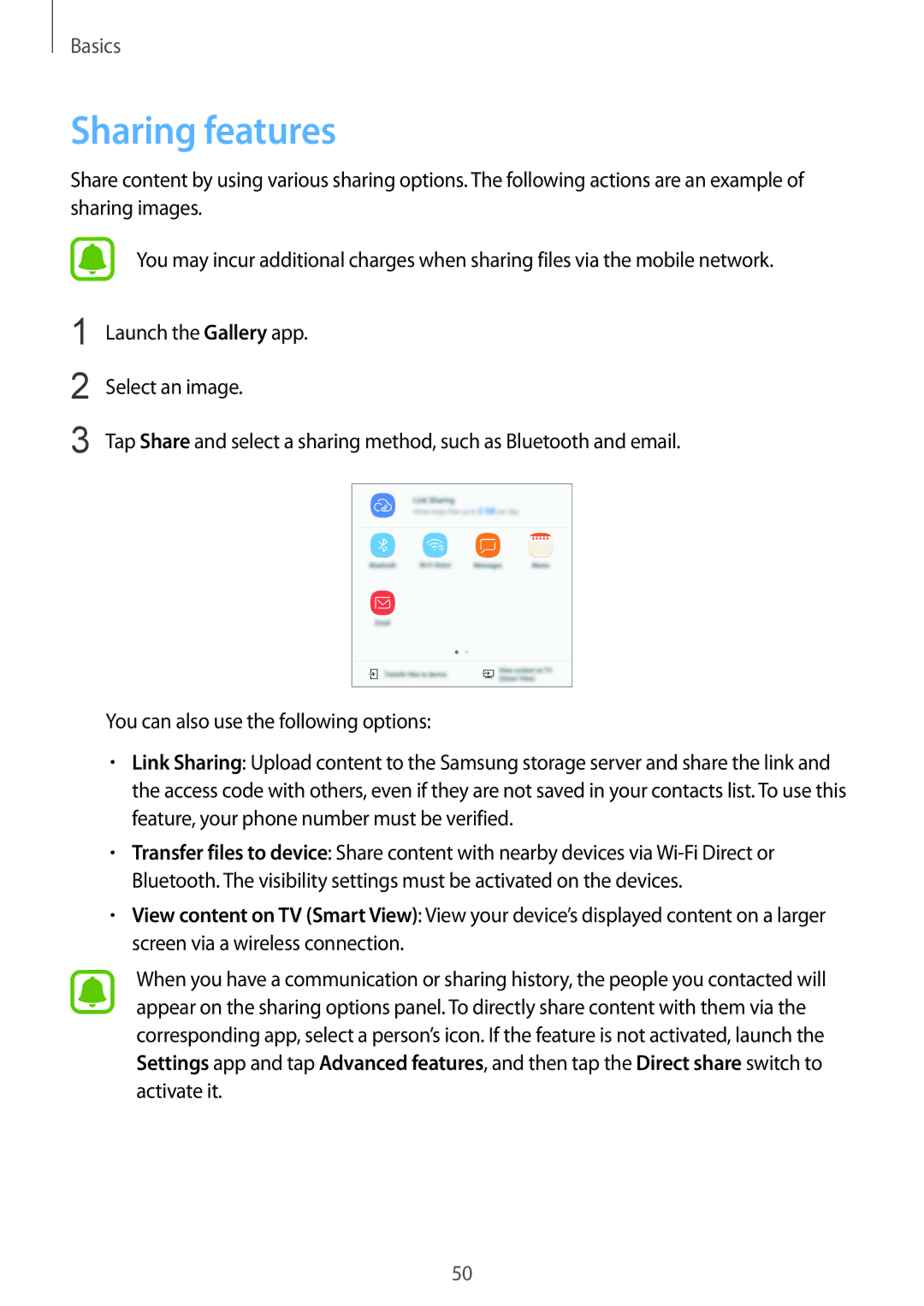 Samsung SM-A910FZDDXXV manual Sharing features 