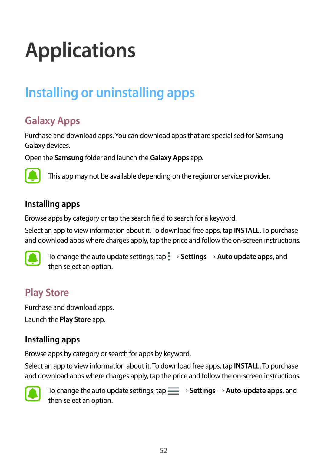 Samsung SM-A910FZDDXXV manual Installing or uninstalling apps, Galaxy Apps, Play Store, Installing apps 