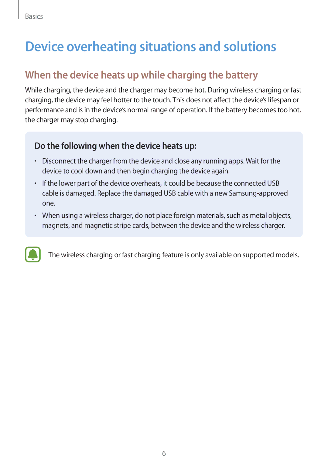 Samsung SM-A910FZDDXXV Device overheating situations and solutions, When the device heats up while charging the battery 