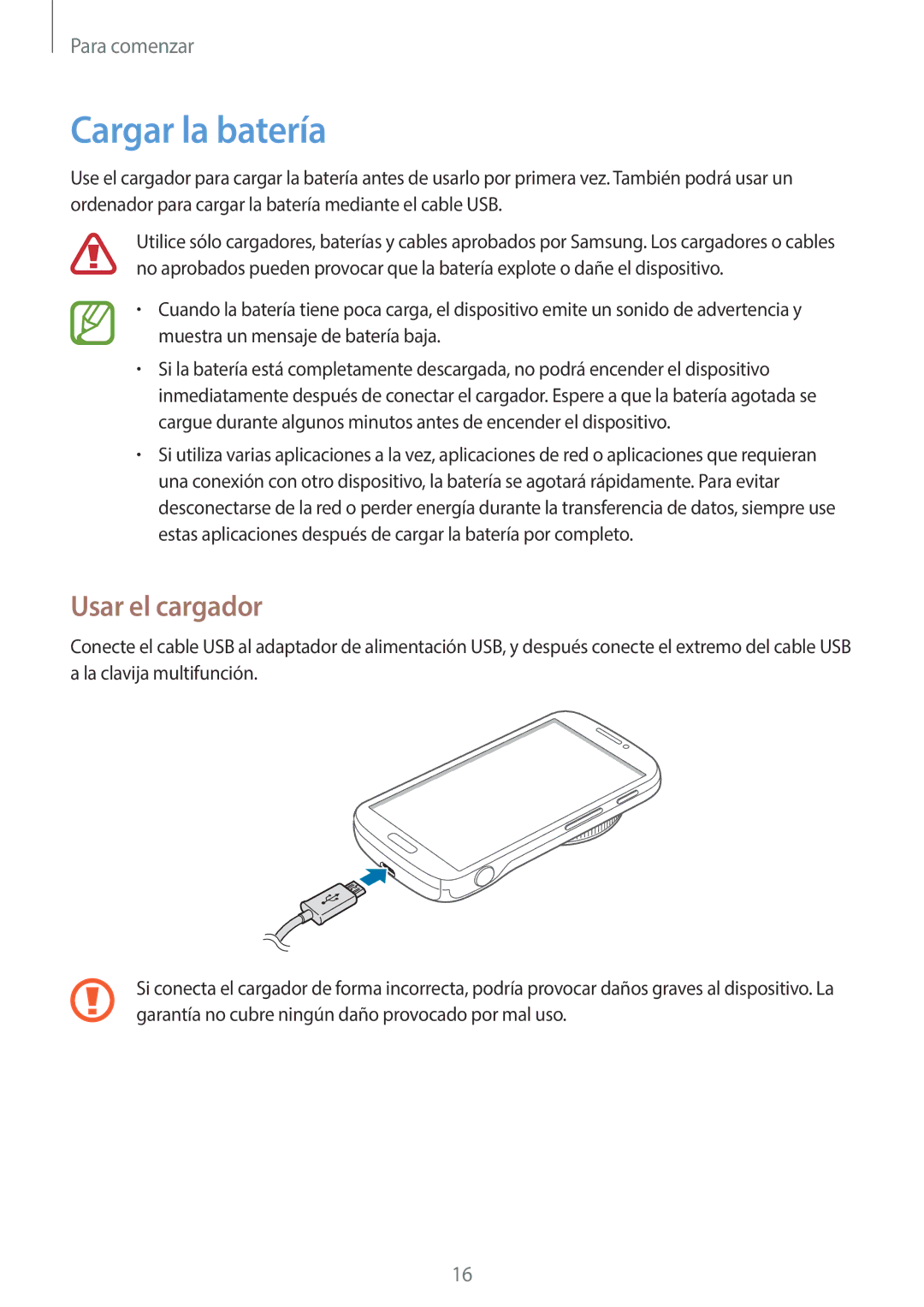 Samsung SM-C1010ZKAPHE, SM-C1010ZWAPHE manual Cargar la batería, Usar el cargador 