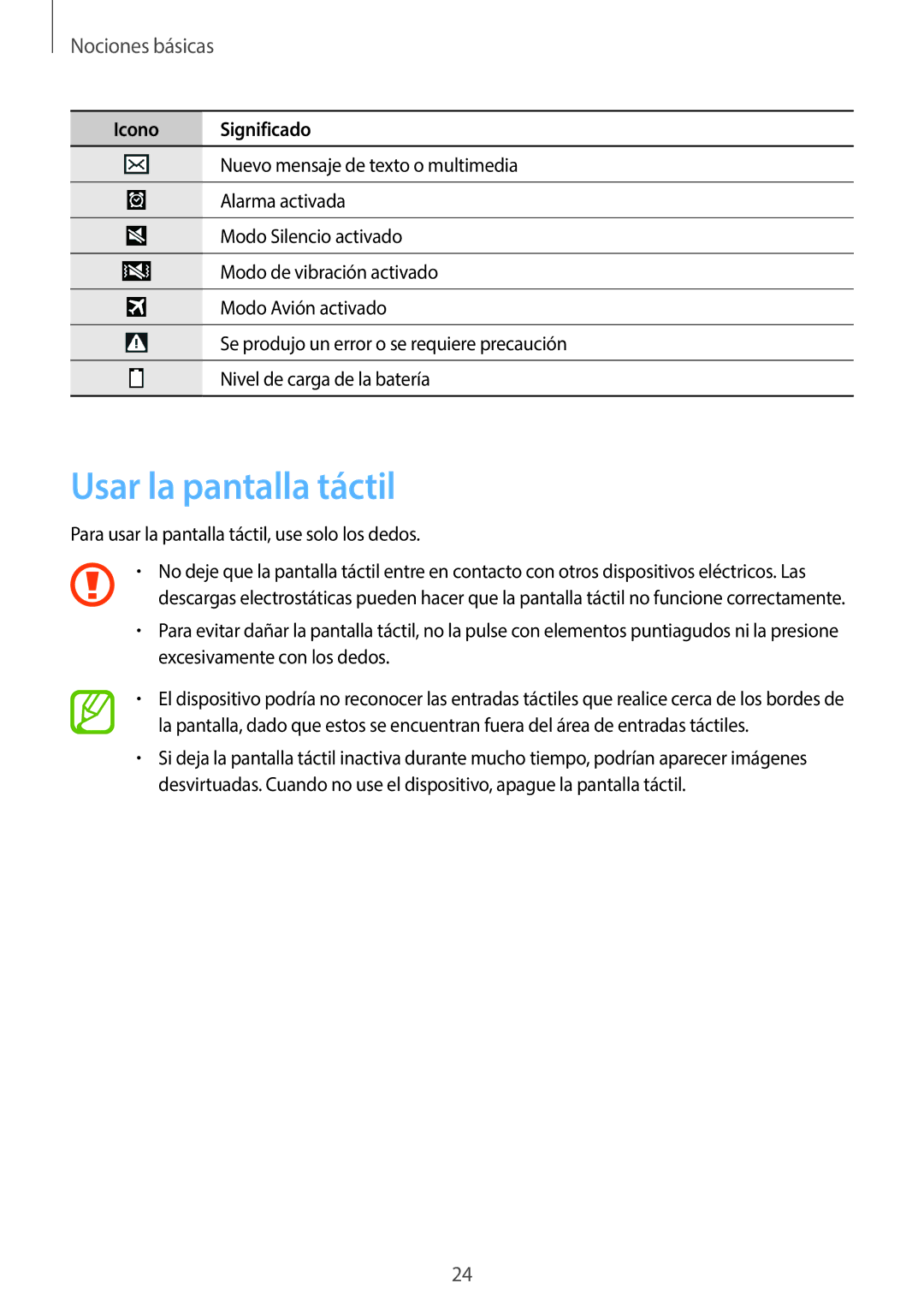 Samsung SM-C1010ZKAPHE, SM-C1010ZWAPHE manual Usar la pantalla táctil, Nociones básicas 