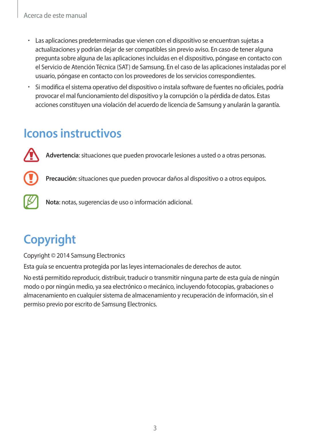 Samsung SM-C1010ZWAPHE, SM-C1010ZKAPHE manual Iconos instructivos, Copyright 