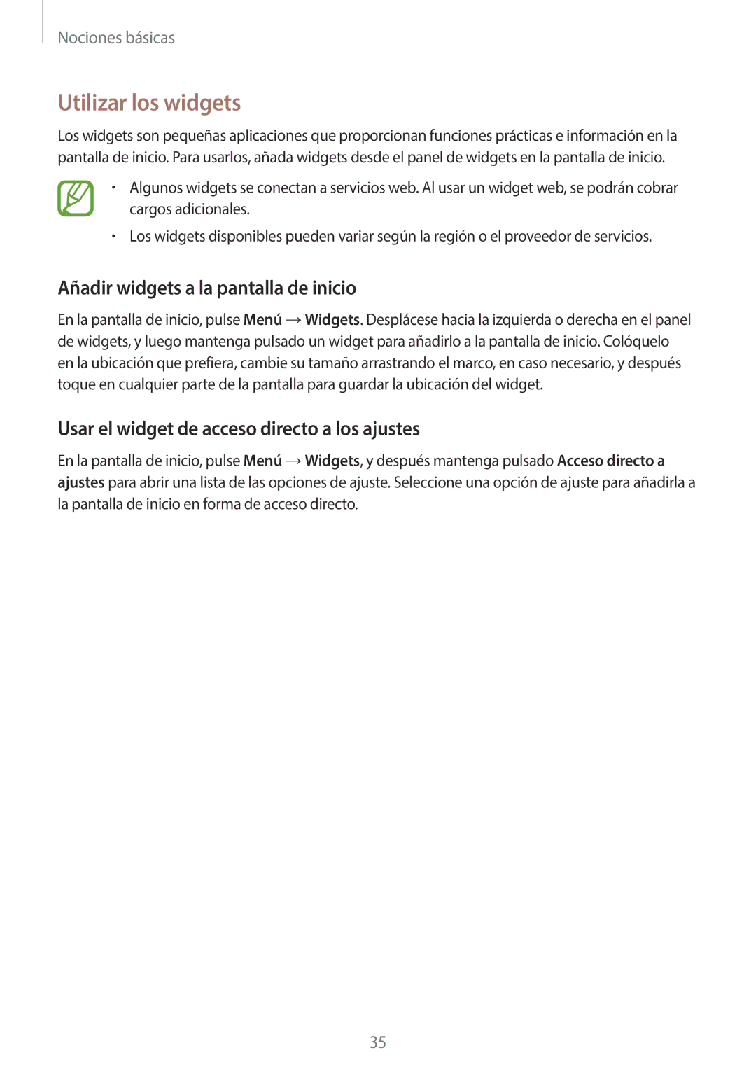 Samsung SM-C1010ZWAPHE, SM-C1010ZKAPHE manual Utilizar los widgets, Añadir widgets a la pantalla de inicio 