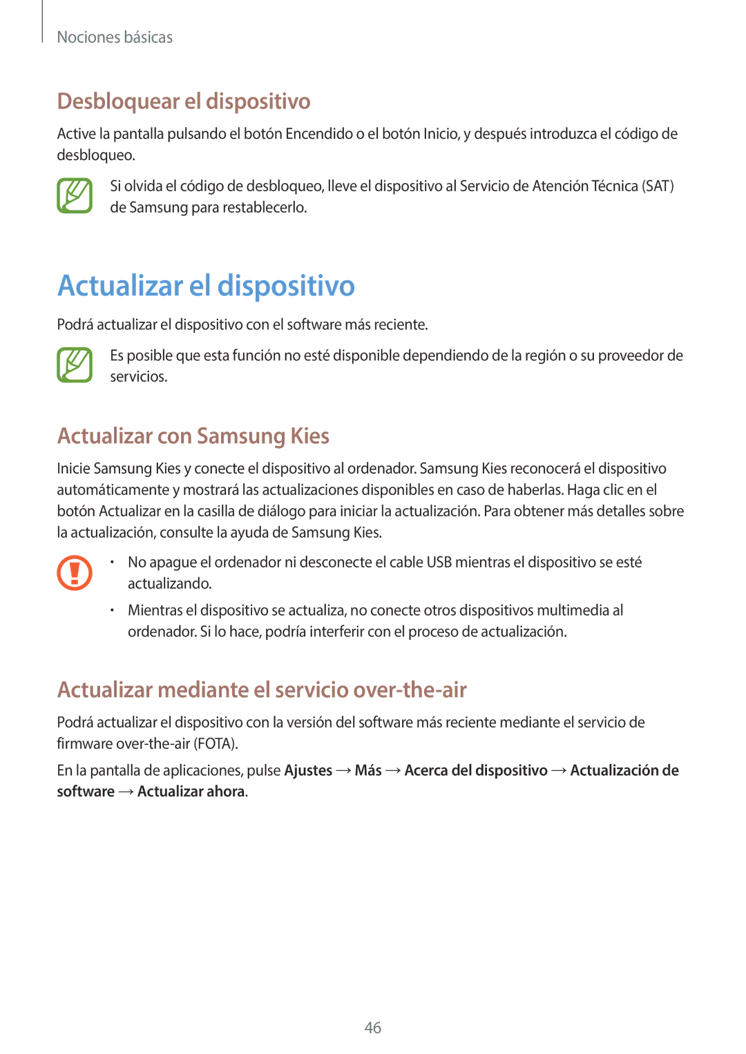 Samsung SM-C1010ZKAPHE, SM-C1010ZWAPHE Actualizar el dispositivo, Desbloquear el dispositivo, Actualizar con Samsung Kies 