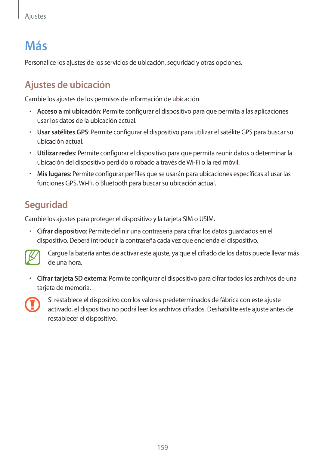 Samsung SM-C1010ZWAPHE, SM-C1010ZKAPHE manual Más, Ajustes de ubicación, Seguridad 