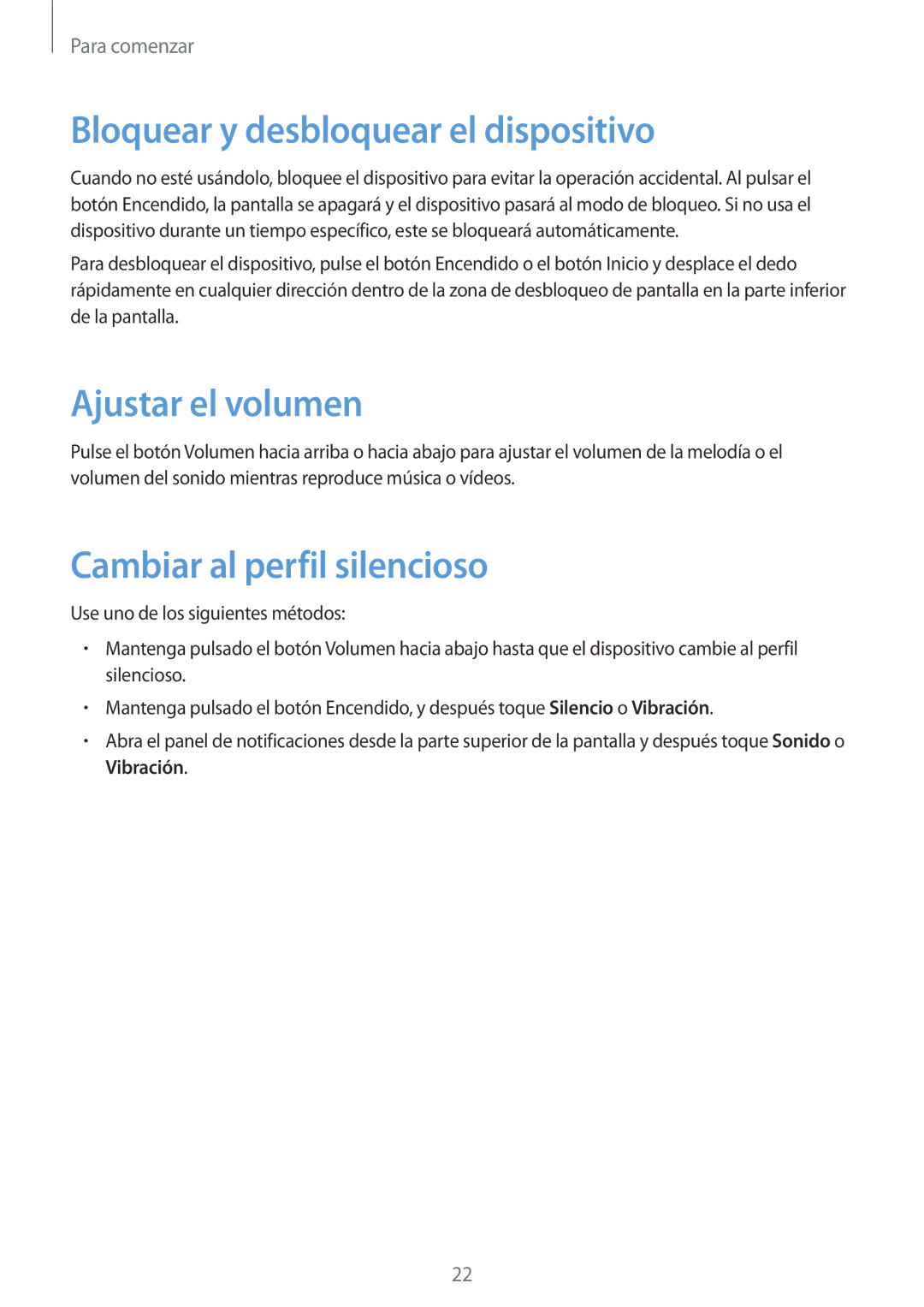 Samsung SM-C1010ZKAPHE manual Bloquear y desbloquear el dispositivo, Ajustar el volumen, Cambiar al perfil silencioso 