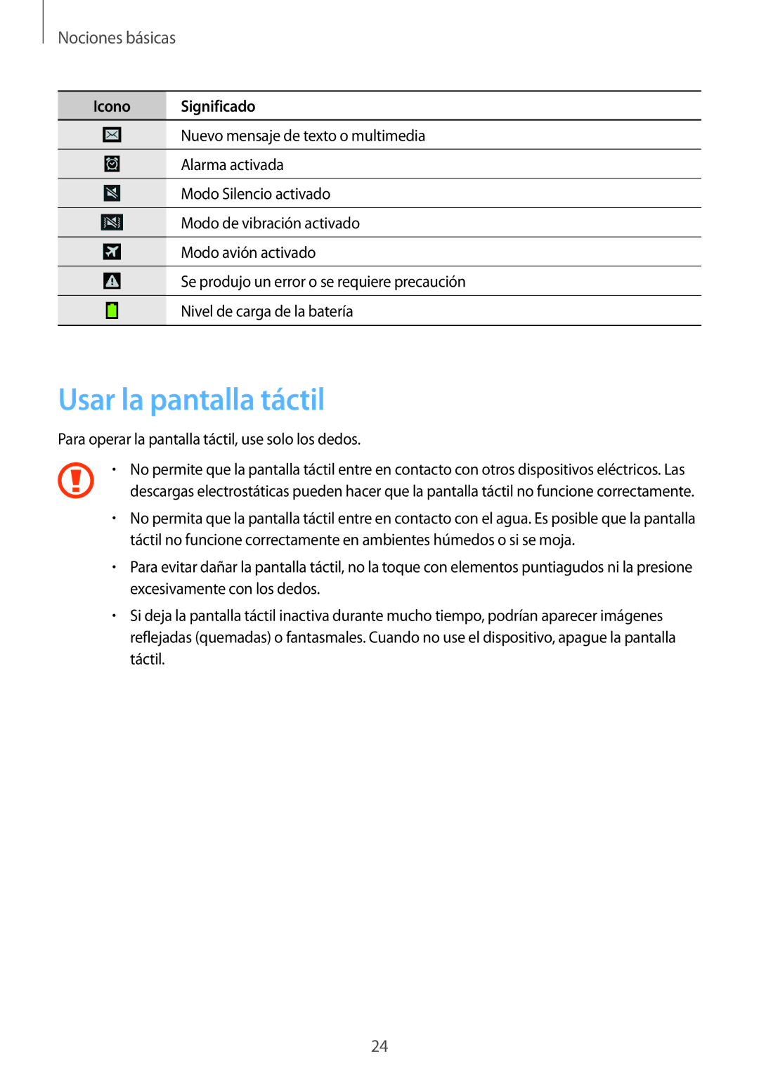 Samsung SM-C1010ZKAPHE, SM-C1010ZWAPHE manual Usar la pantalla táctil, Nociones básicas 