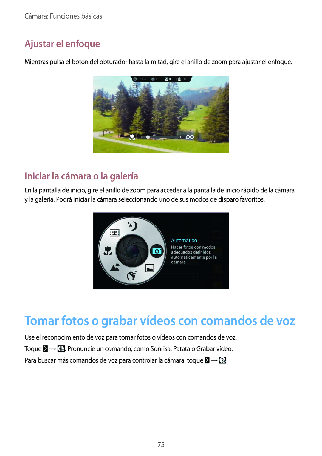 Samsung SM-C1010ZWAPHE, SM-C1010ZKAPHE manual Ajustar el enfoque, Iniciar la cámara o la galería 