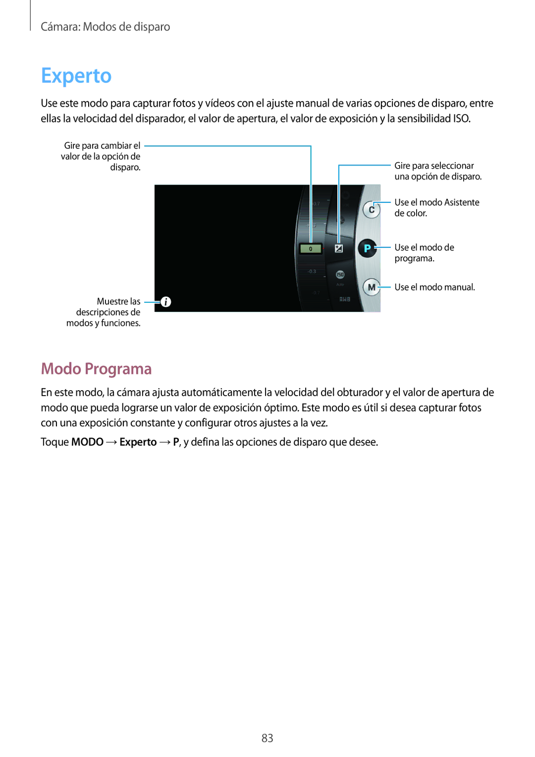 Samsung SM-C1010ZWAPHE, SM-C1010ZKAPHE manual Experto, Modo Programa 