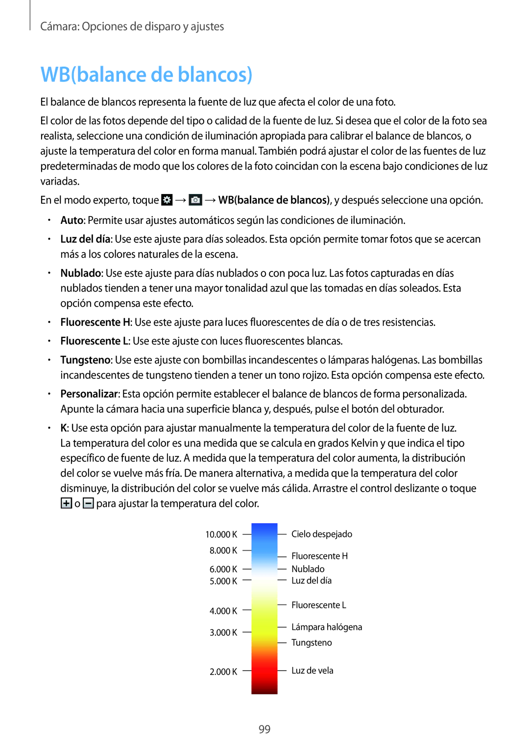 Samsung SM-C1010ZWAPHE, SM-C1010ZKAPHE manual WBbalance de blancos 