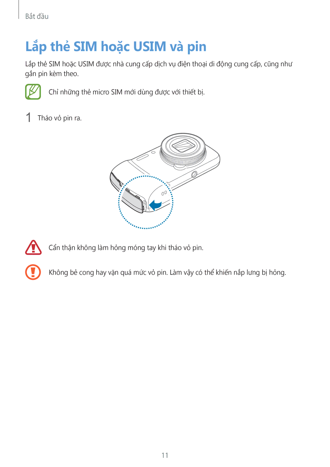 Samsung SM-C1010ZWAXEV, SM-C1010ZKAXEV manual Lắp thẻ SIM hoặc Usim và pin 