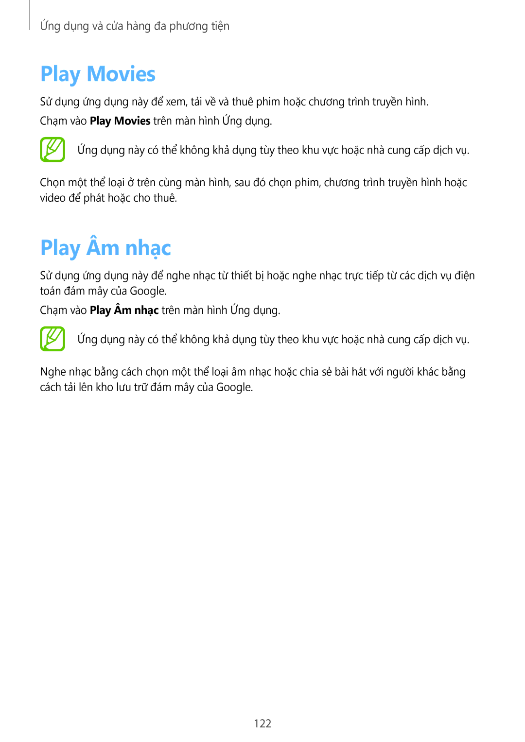 Samsung SM-C1010ZKAXEV, SM-C1010ZWAXEV manual Play Movies, Play Âm nhạc, 122 