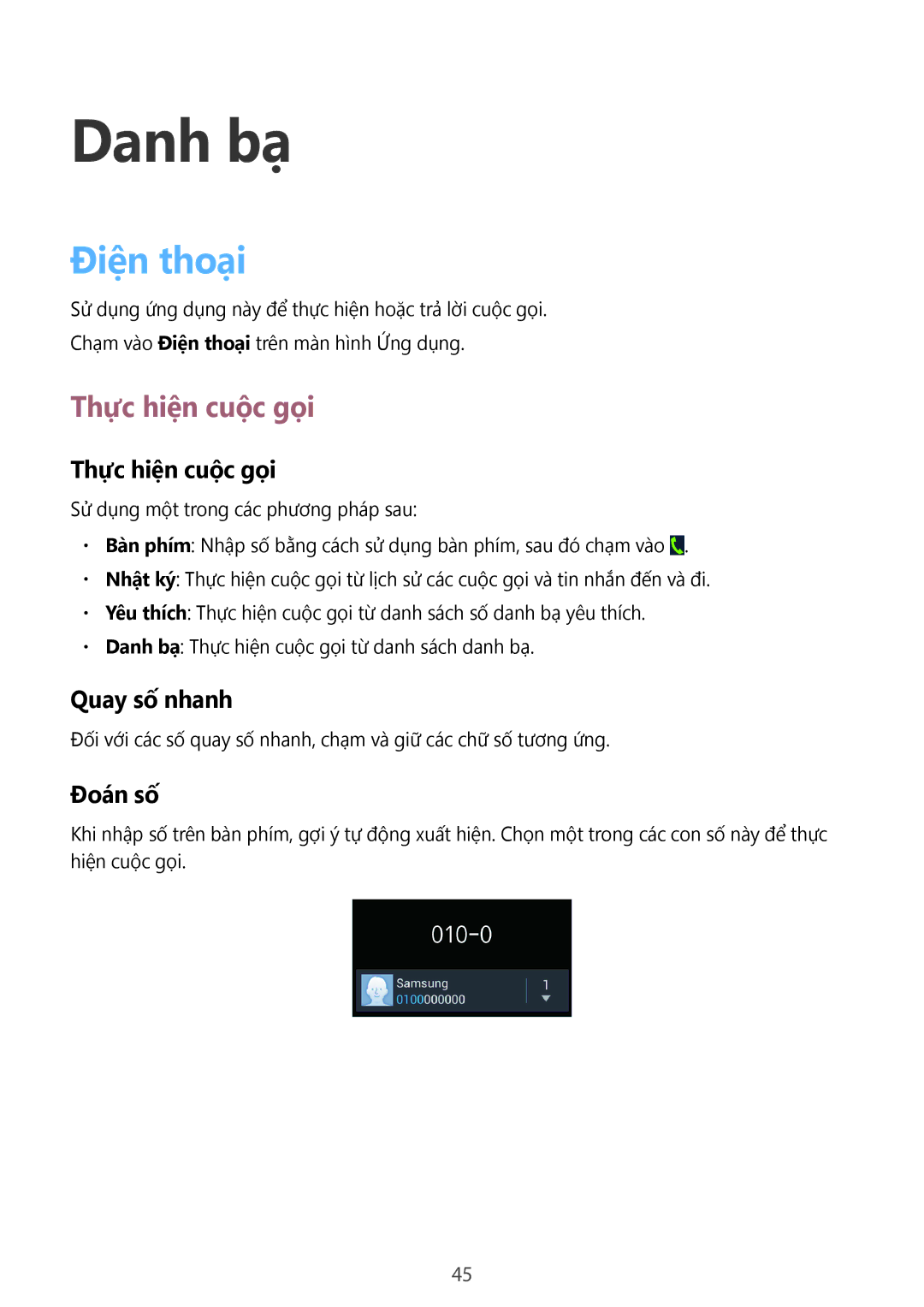Samsung SM-C1010ZWAXEV, SM-C1010ZKAXEV manual Danh bạ, Điên thoai, Thực hiện cuộc gọi 