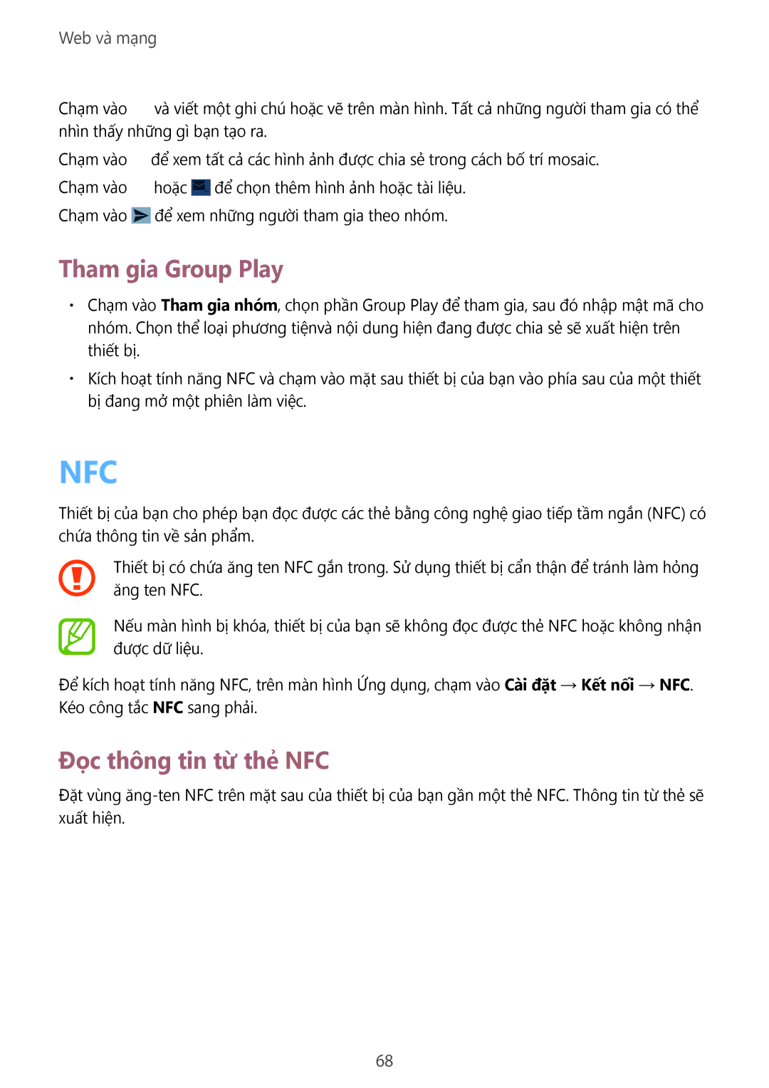 Samsung SM-C1010ZKAXEV, SM-C1010ZWAXEV manual Tham gia Group Play, Đọc thông tin từ thẻ NFC 