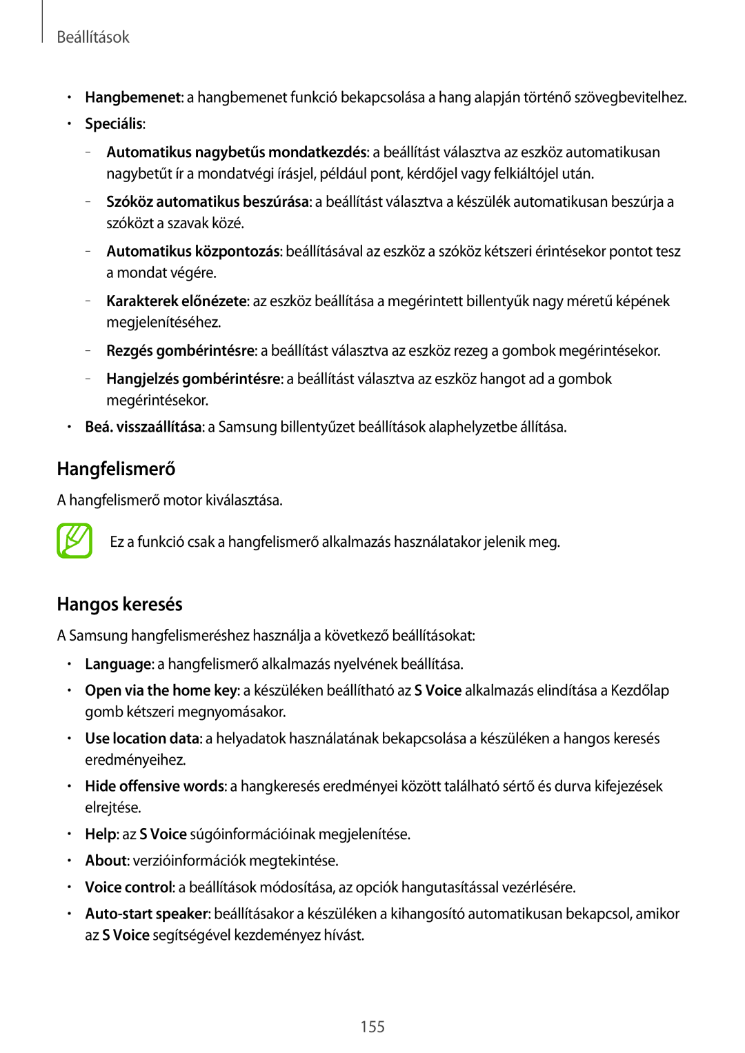 Samsung SM-C1010ZWAATO, SM-C1010ZWAEUR, SM-C1010ZWADBT, SM-C1010ZWABGL manual Hangfelismerő, Hangos keresés, Speciális 