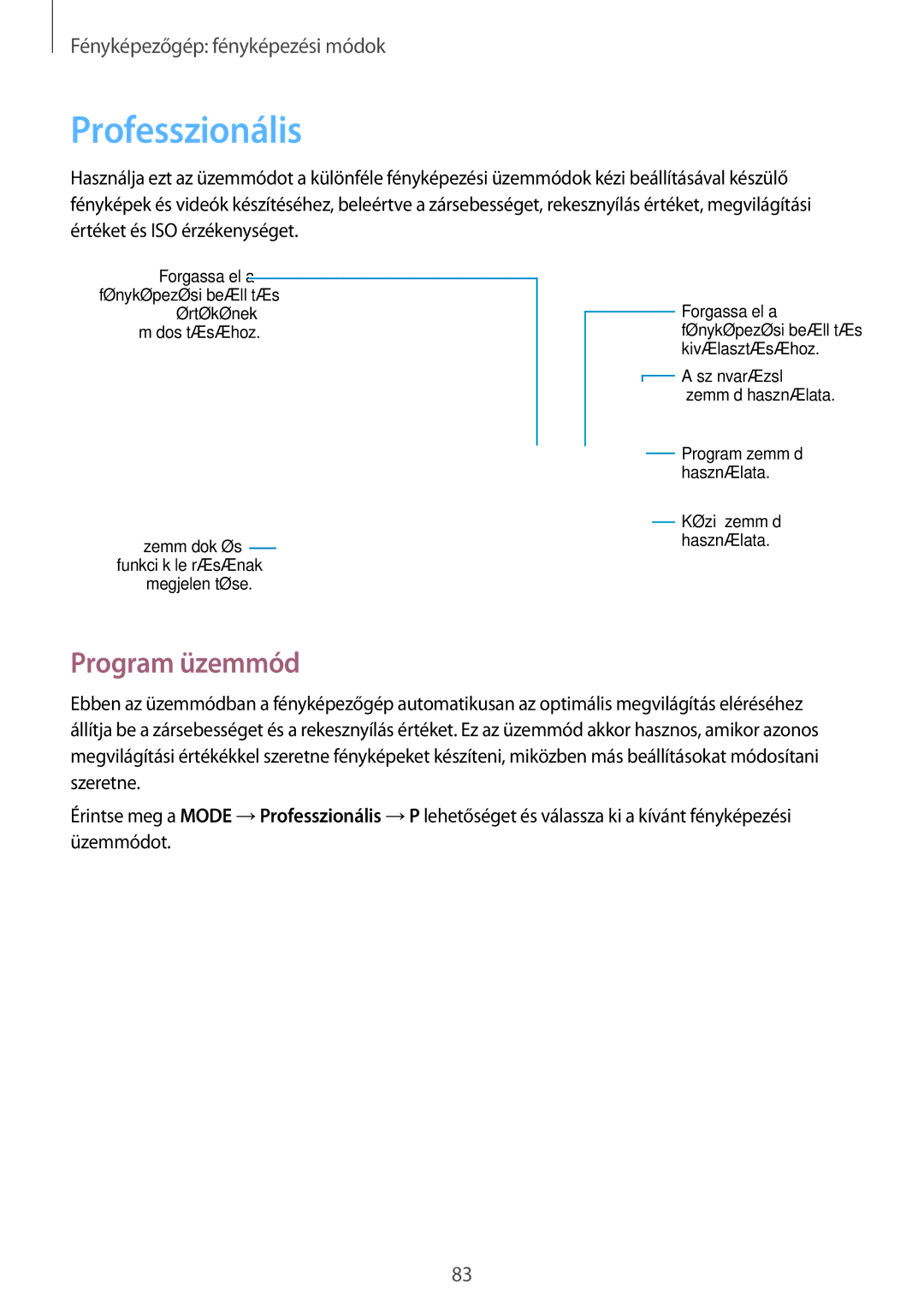 Samsung SM-C1010ZKAATO, SM-C1010ZWAEUR, SM-C1010ZWADBT, SM-C1010ZWABGL, SM-C1010ZKAXEZ manual Professzionális, Program üzemmód 