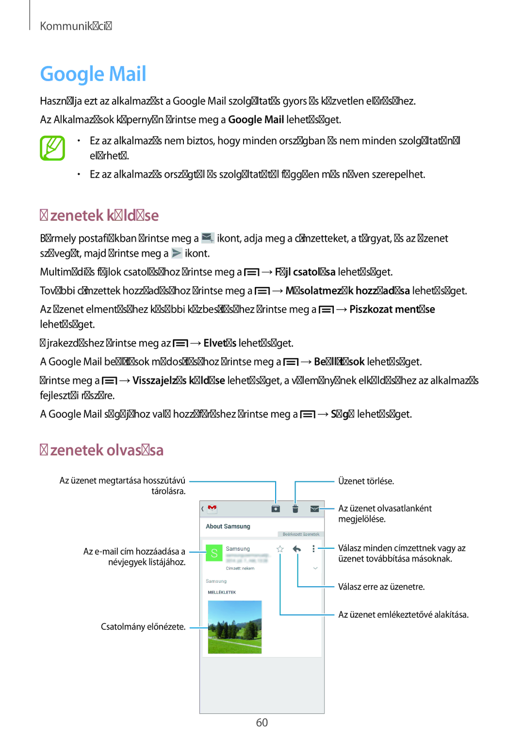 Samsung SM-C1010ZWAEUR, SM-C1010ZWADBT, SM-C1010ZWABGL, SM-C1010ZKAATO manual Google Mail, Csatolmány előnézete Üzenet törlése 