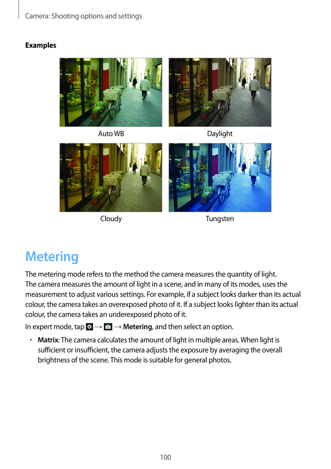 Samsung SM-C1010ZWAATO, SM-C1010ZWAEUR, SM-C1010ZWAXEO manual Expert mode, tap → →Metering, and then select an option 