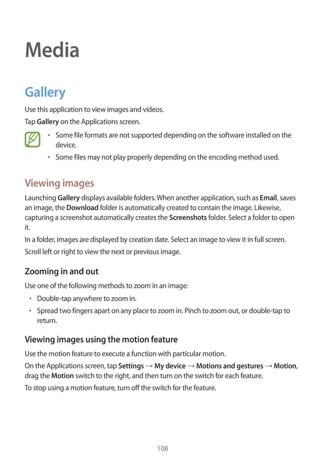 Samsung SM-C1010ZWAXEH, SM-C1010ZWAEUR Media, Gallery, Zooming in and out, Viewing images using the motion feature 