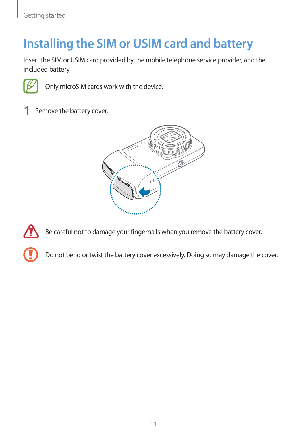 Samsung SM-C1010ZWAITV, SM-C1010ZWAEUR, SM-C1010ZWAXEO, SM-C1010ZKADBT manual Installing the SIM or Usim card and battery 