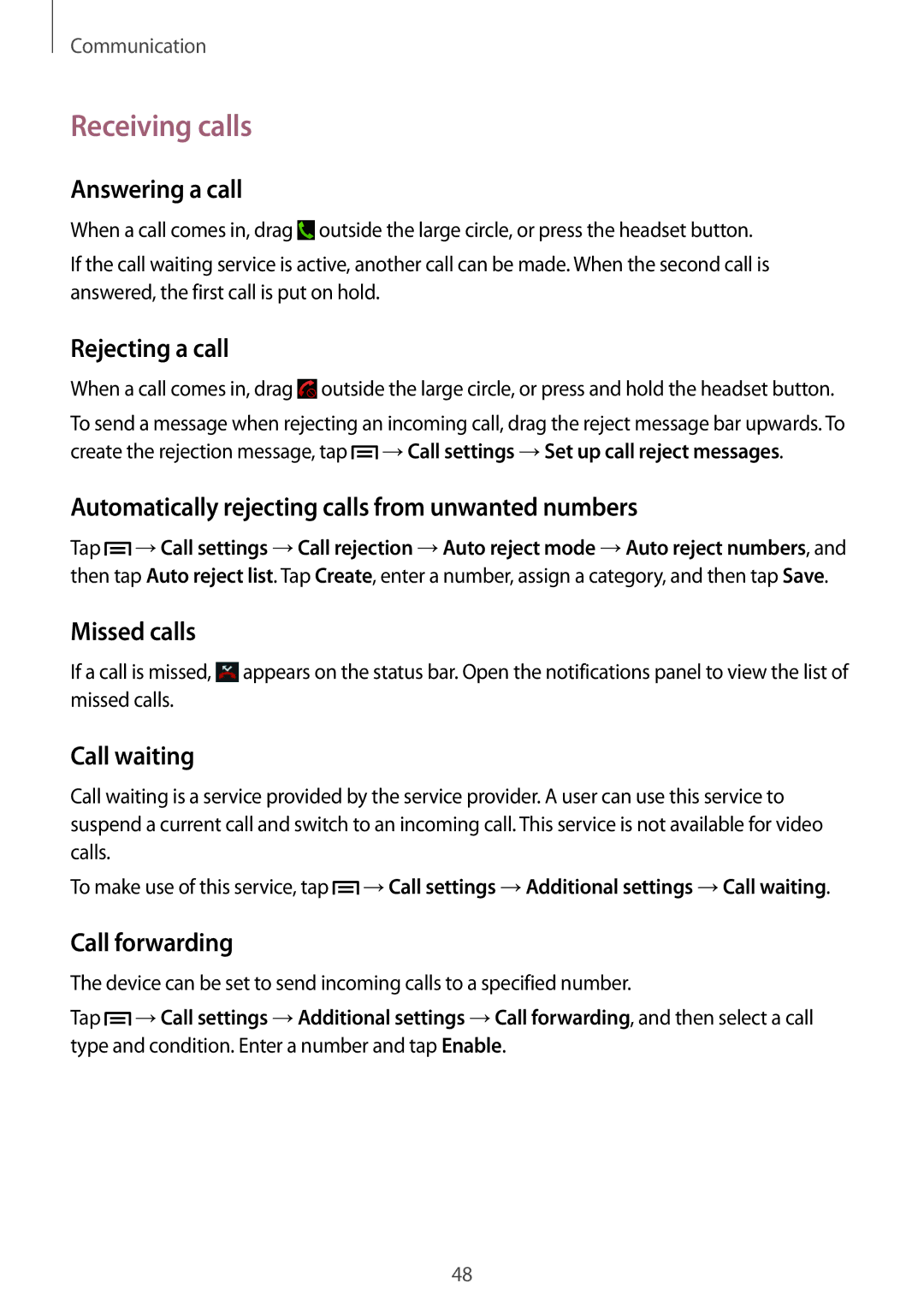 Samsung SM-C1010ZKAXEF, SM-C1010ZWAEUR, SM-C1010ZWAXEO, SM-C1010ZKADBT, SM-C1010ZWADBT, SM-C1010ZKAEUR manual Receiving calls 