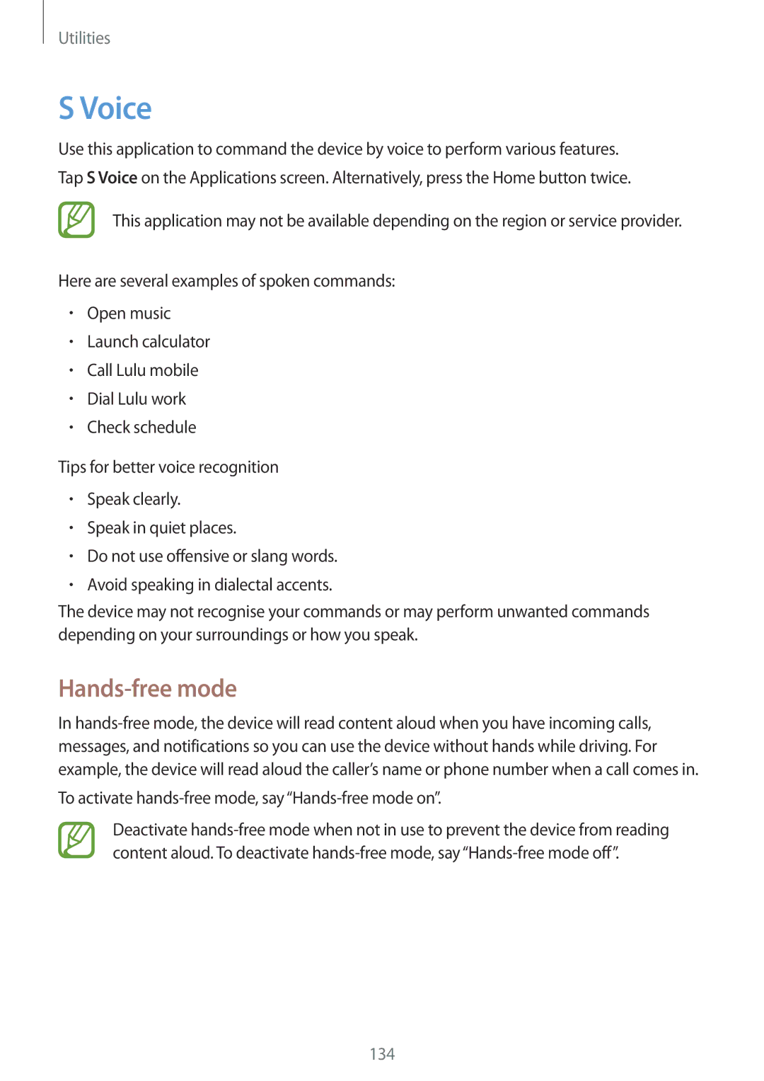 Samsung SM-C1010ZWASKZ, SM-C1010ZWAEUR, SM-C1010ZWAXEO manual Voice, To activate hands-free mode, say Hands-free mode on 