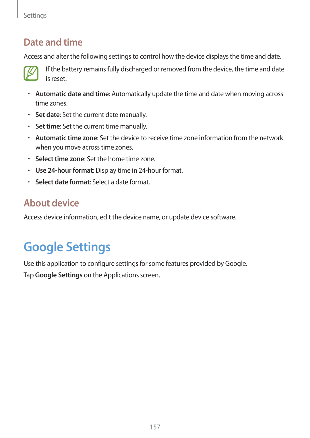 Samsung SM-C1010ZKAXEZ, SM-C1010ZWAEUR, SM-C1010ZWAXEO, SM-C1010ZKADBT manual Google Settings, Date and time, About device 