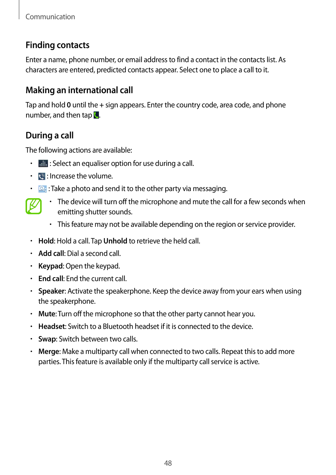 Samsung SM-C1010ZWAPHE, SM-C1010ZWAEUR, SM-C1010ZWAXEO manual Finding contacts, Making an international call, During a call 