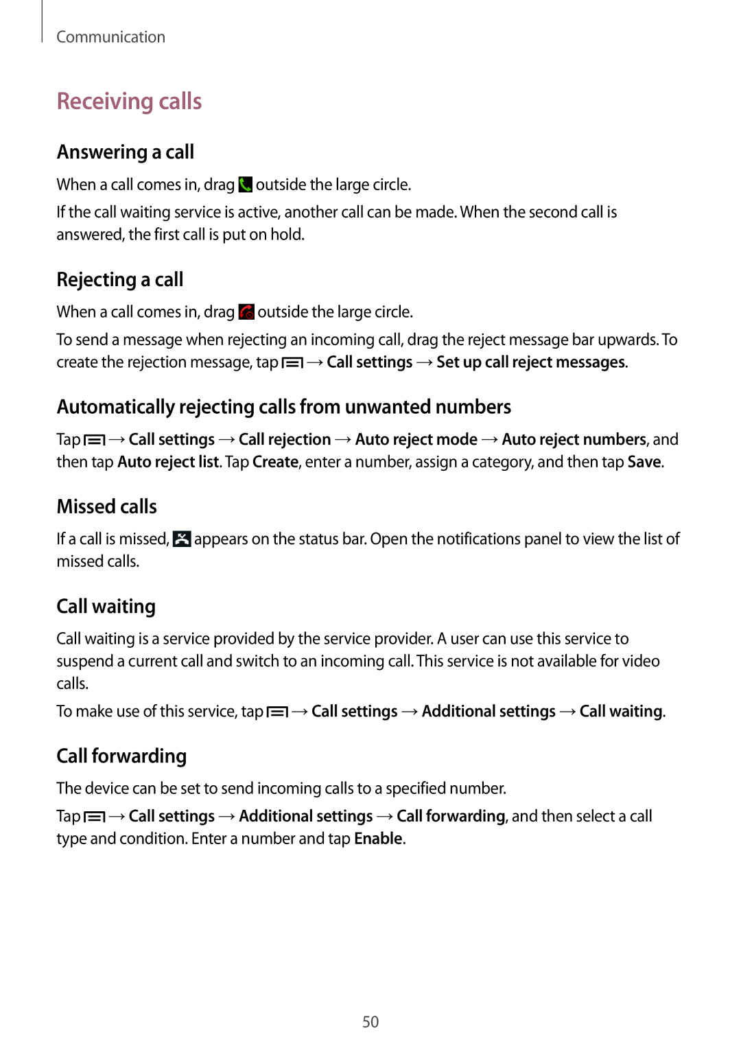 Samsung SM-C1010ZWABGL, SM-C1010ZWAEUR, SM-C1010ZWAXEO, SM-C1010ZKADBT, SM-C1010ZWADBT, SM-C1010ZKAEUR manual Receiving calls 