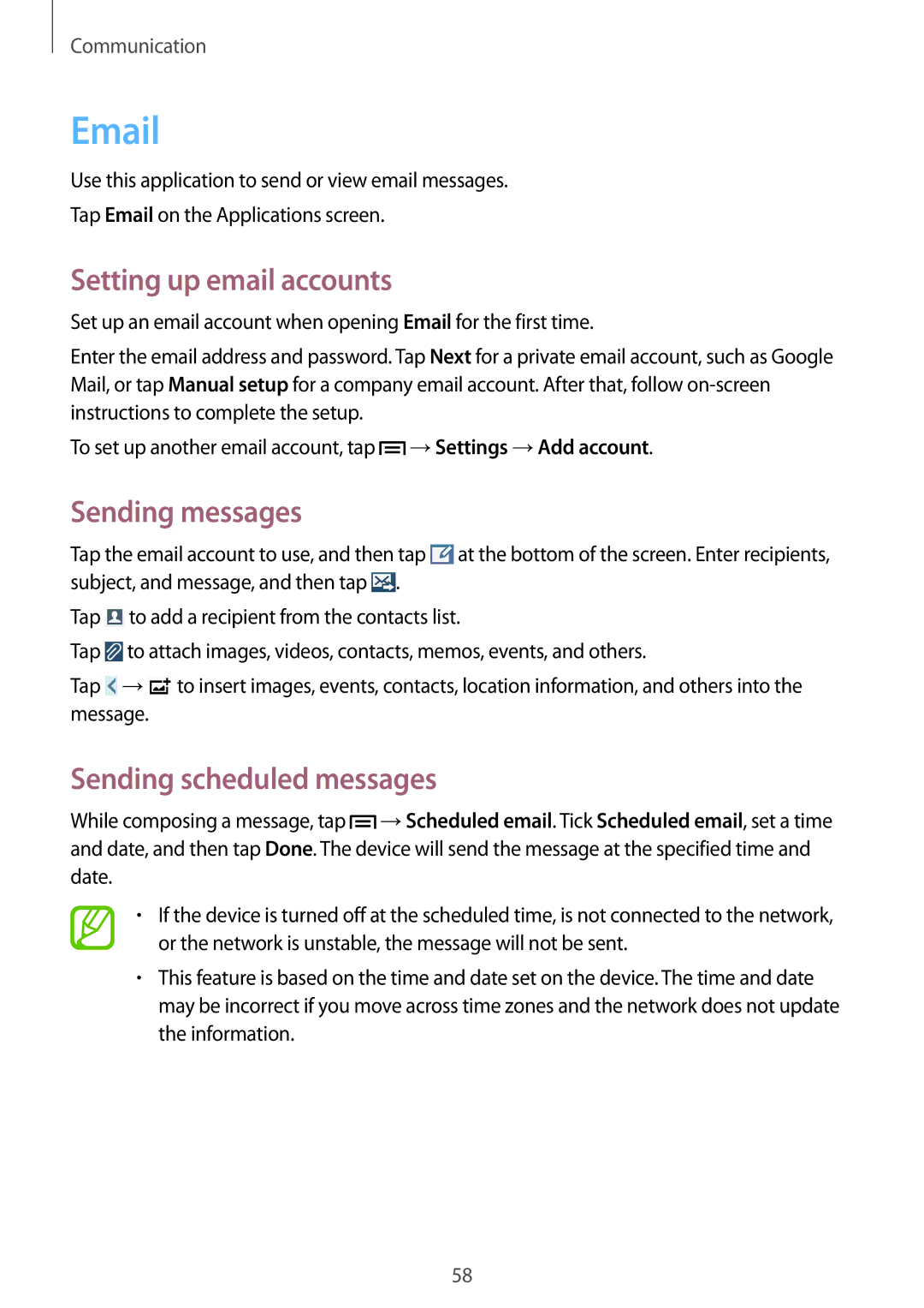 Samsung SM-C1010ZKANEE, SM-C1010ZWAEUR, SM-C1010ZWAXEO, SM-C1010ZKADBT, SM-C1010ZWADBT manual Setting up email accounts 