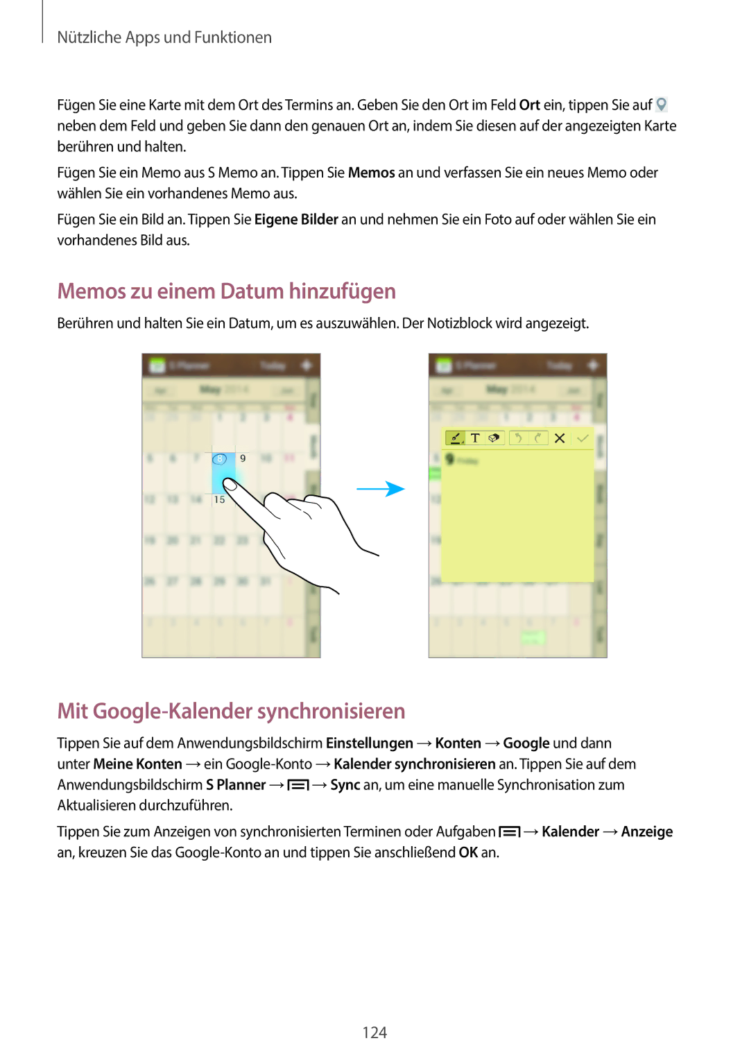 Samsung SM-C1010ZWATUR, SM-C1010ZWAEUR, SM-C1010ZWAXEO Memos zu einem Datum hinzufügen, Mit Google-Kalender synchronisieren 