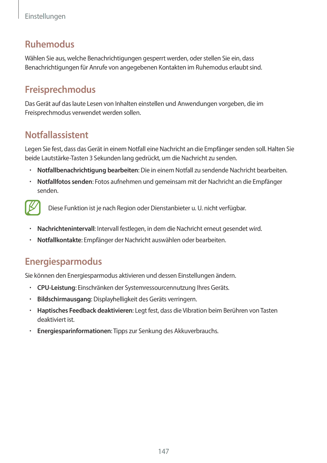 Samsung SM-C1010ZWADBT, SM-C1010ZWAEUR, SM-C1010ZWAXEO, SM-C1010ZKADBT manual Ruhemodus, Notfallassistent, Energiesparmodus 