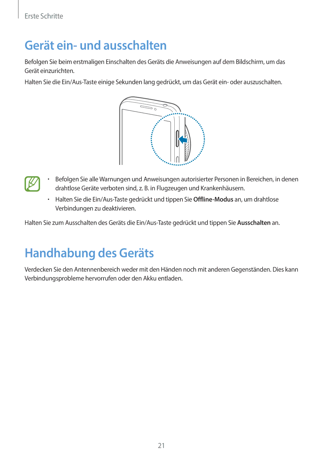 Samsung SM-C1010ZWADBT, SM-C1010ZWAEUR, SM-C1010ZWAXEO, SM-C1010ZKADBT Gerät ein- und ausschalten, Handhabung des Geräts 