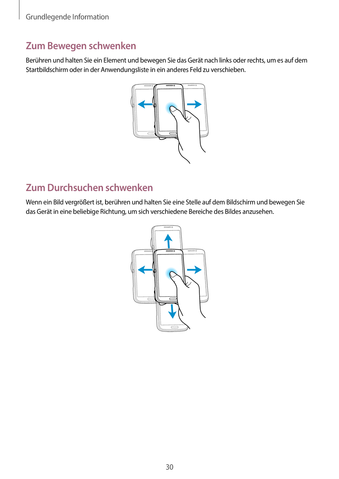 Samsung SM-C1010ZWADBT, SM-C1010ZWAEUR, SM-C1010ZWAXEO, SM-C1010ZKADBT manual Zum Bewegen schwenken, Zum Durchsuchen schwenken 