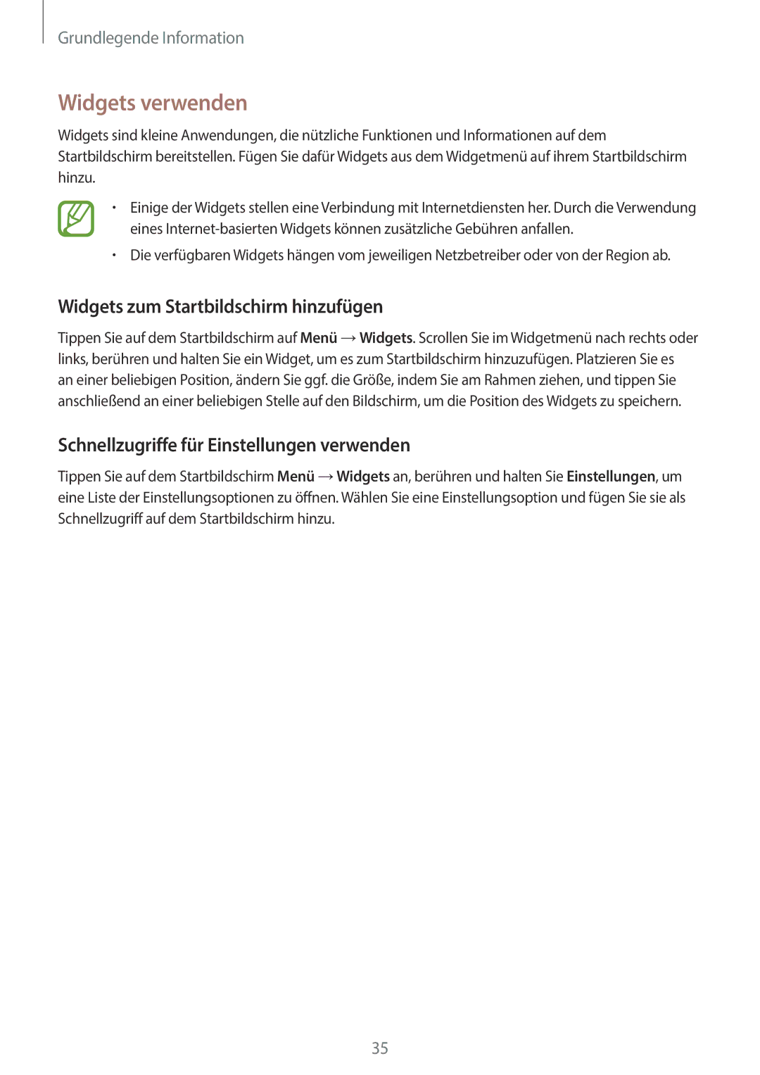Samsung SM-C1010ZWAXEF, SM-C1010ZWAEUR, SM-C1010ZWAXEO manual Widgets verwenden, Widgets zum Startbildschirm hinzufügen 