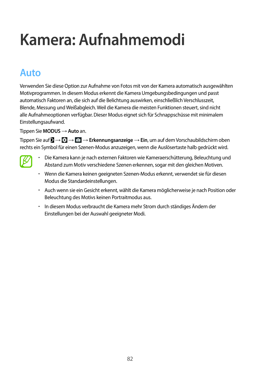 Samsung SM-C1010ZWAXEO, SM-C1010ZWAEUR, SM-C1010ZKADBT, SM-C1010ZWADBT, SM-C1010ZKAEUR manual Kamera Aufnahmemodi, Auto 