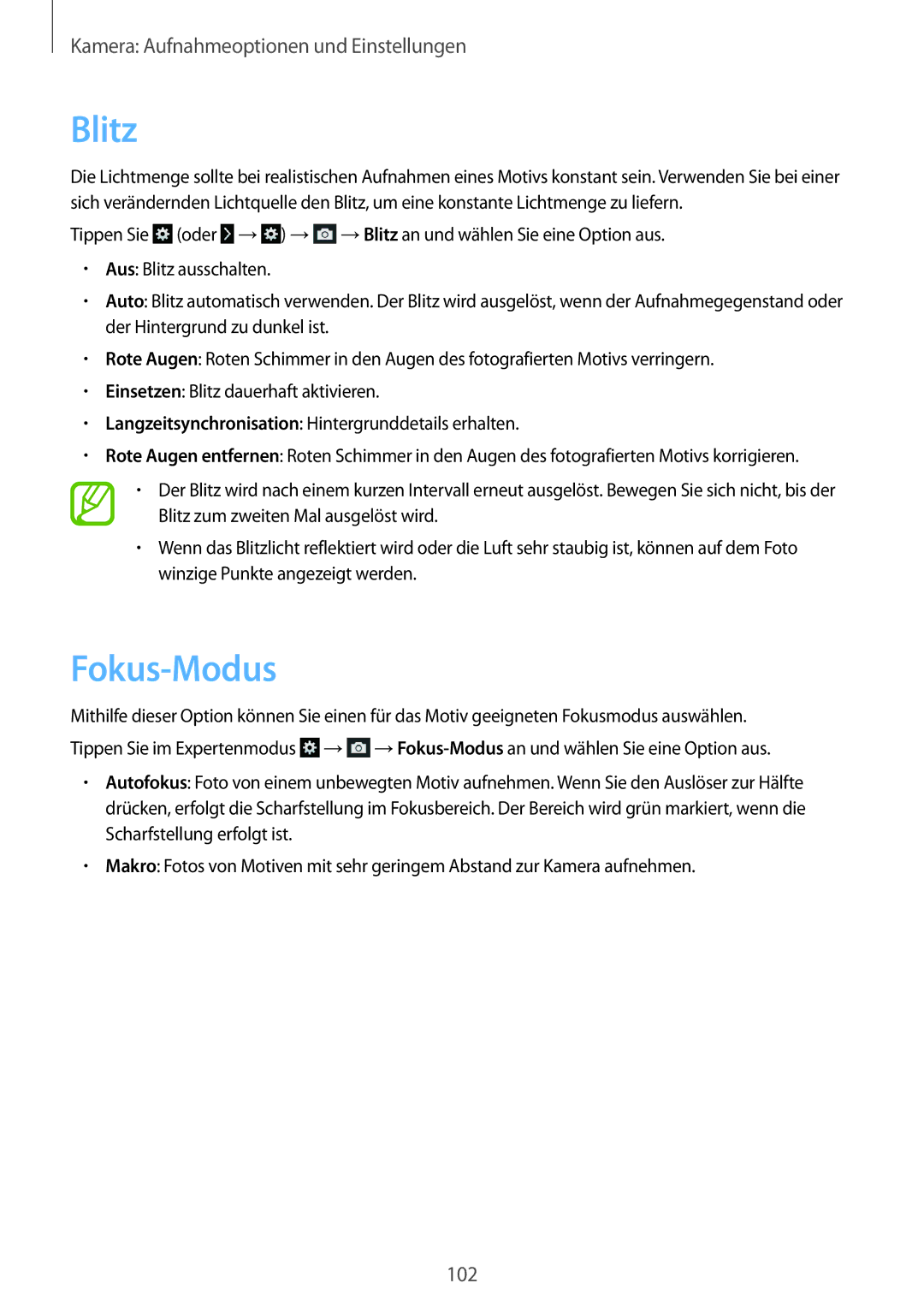 Samsung SM-C1010ZWADBT, SM-C1010ZWAEUR, SM-C1010ZWAXEO, SM-C1010ZKADBT, SM-C1010ZKAEUR, SM-C1010ZKATUR manual Blitz, Fokus-Modus 