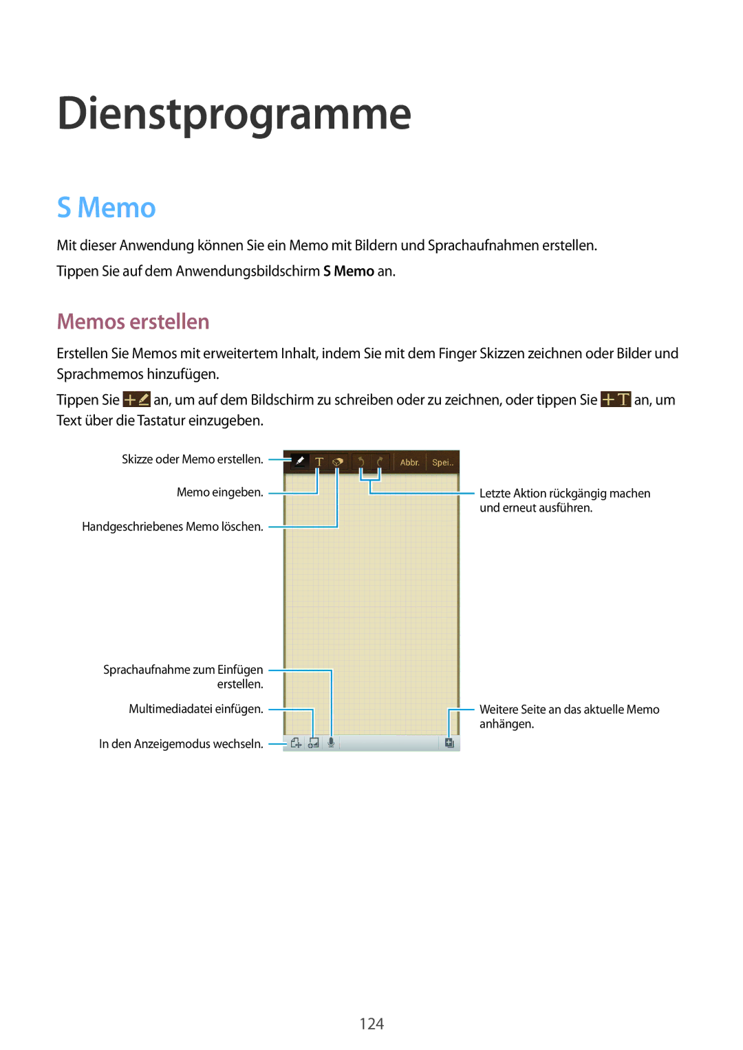 Samsung SM-C1010ZWATUR, SM-C1010ZWAEUR, SM-C1010ZWAXEO, SM-C1010ZKADBT, SM-C1010ZWADBT Dienstprogramme, Memos erstellen 