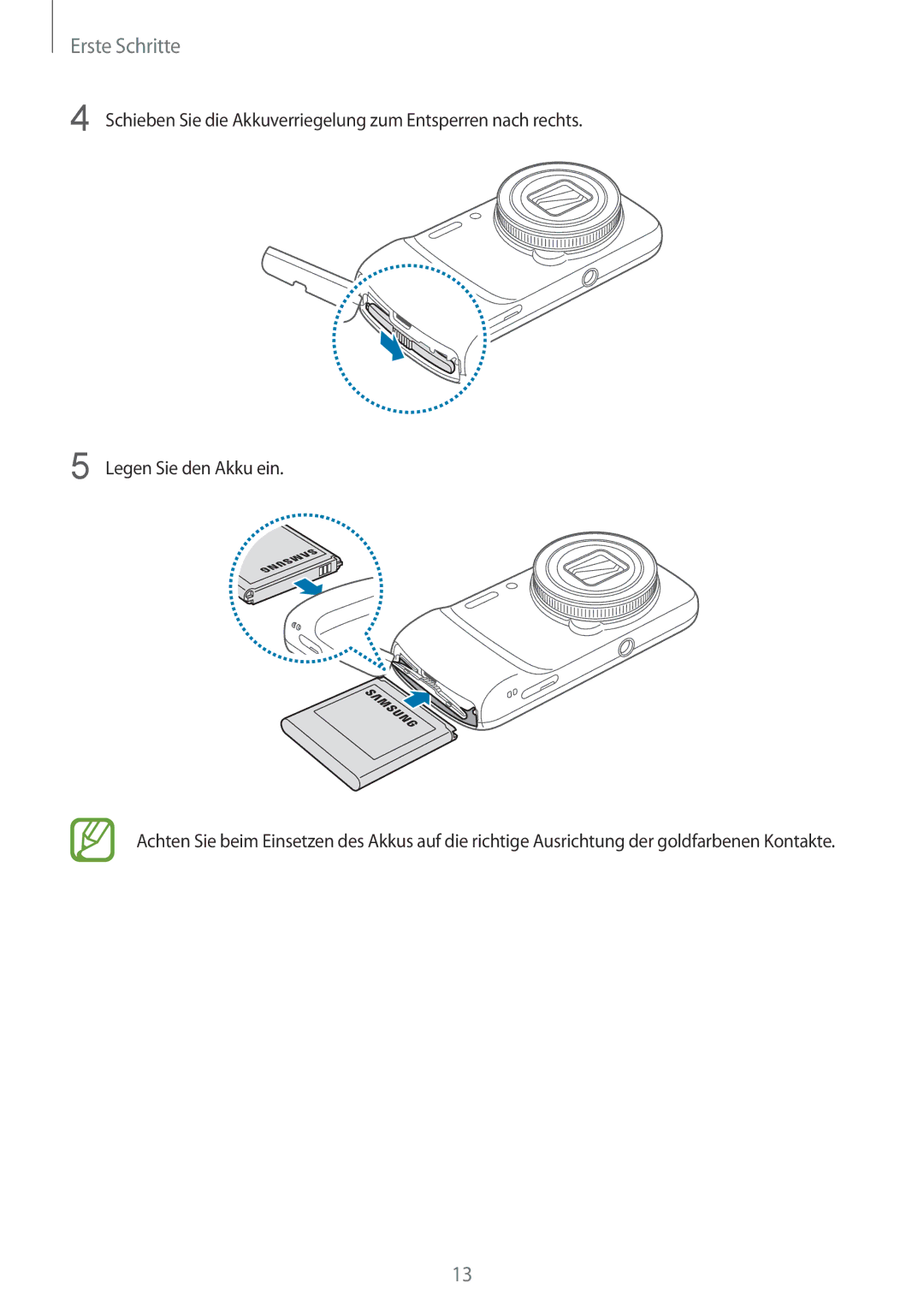 Samsung SM-C1010ZKAEUR, SM-C1010ZWAEUR, SM-C1010ZWAXEO, SM-C1010ZKADBT, SM-C1010ZWADBT, SM-C1010ZKATUR manual Erste Schritte 