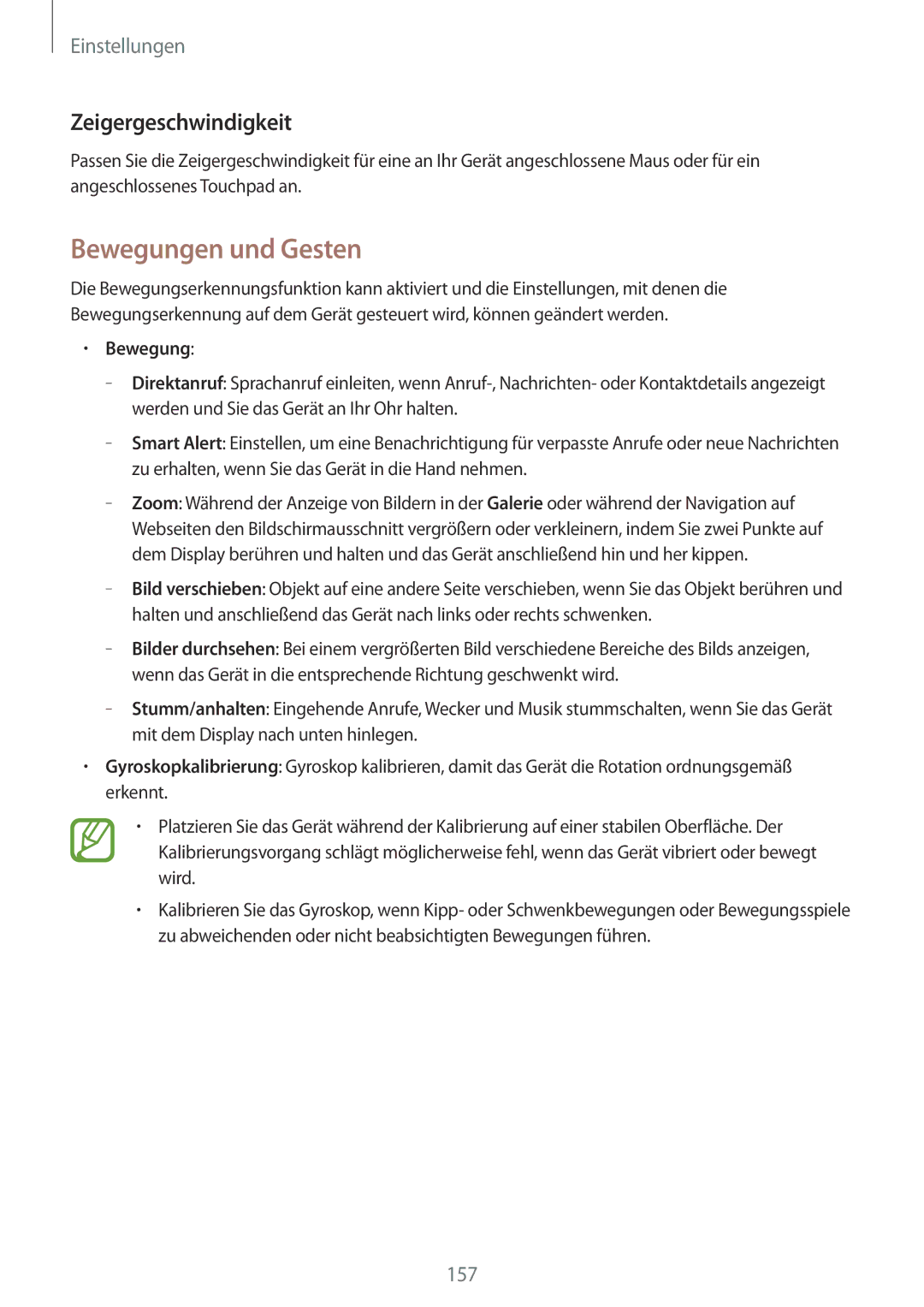 Samsung SM-C1010ZKAEUR, SM-C1010ZWAEUR, SM-C1010ZWAXEO, SM-C1010ZKADBT manual Bewegungen und Gesten, Zeigergeschwindigkeit 