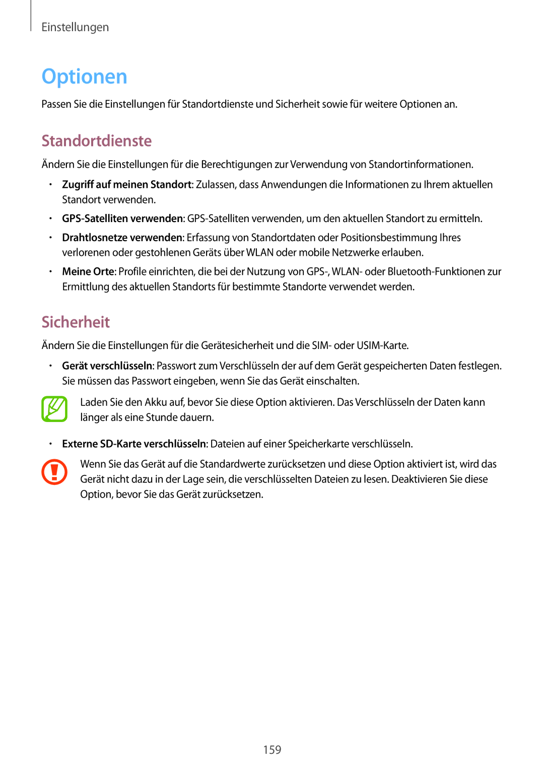 Samsung SM-C1010ZKATPH, SM-C1010ZWAEUR, SM-C1010ZWAXEO, SM-C1010ZKADBT, SM-C1010ZWADBT Optionen, Standortdienste, Sicherheit 