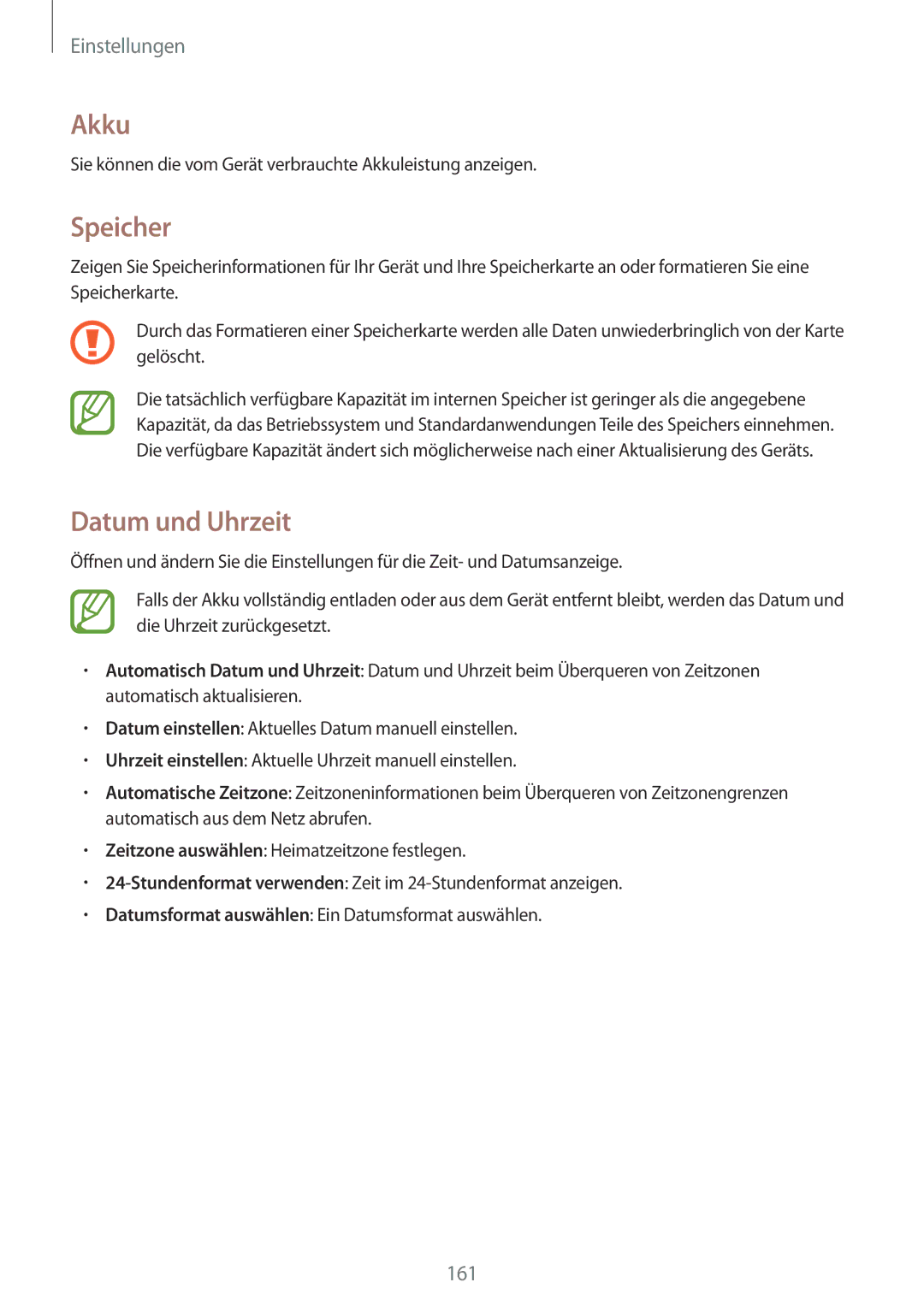 Samsung SM-C1010ZWAXEF, SM-C1010ZWAEUR, SM-C1010ZWAXEO, SM-C1010ZKADBT, SM-C1010ZWADBT manual Akku, Speicher, Datum und Uhrzeit 