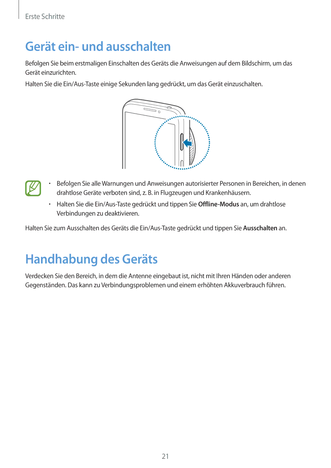 Samsung SM-C1010ZWADBT, SM-C1010ZWAEUR, SM-C1010ZWAXEO, SM-C1010ZKADBT Gerät ein- und ausschalten, Handhabung des Geräts 